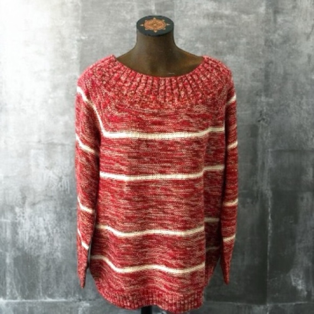 Maurices Red and Cream Metallic Striped Boatneck Women's Sweater